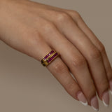 18K Yellow Gold Double Channel Ruby Ring - FashioNica