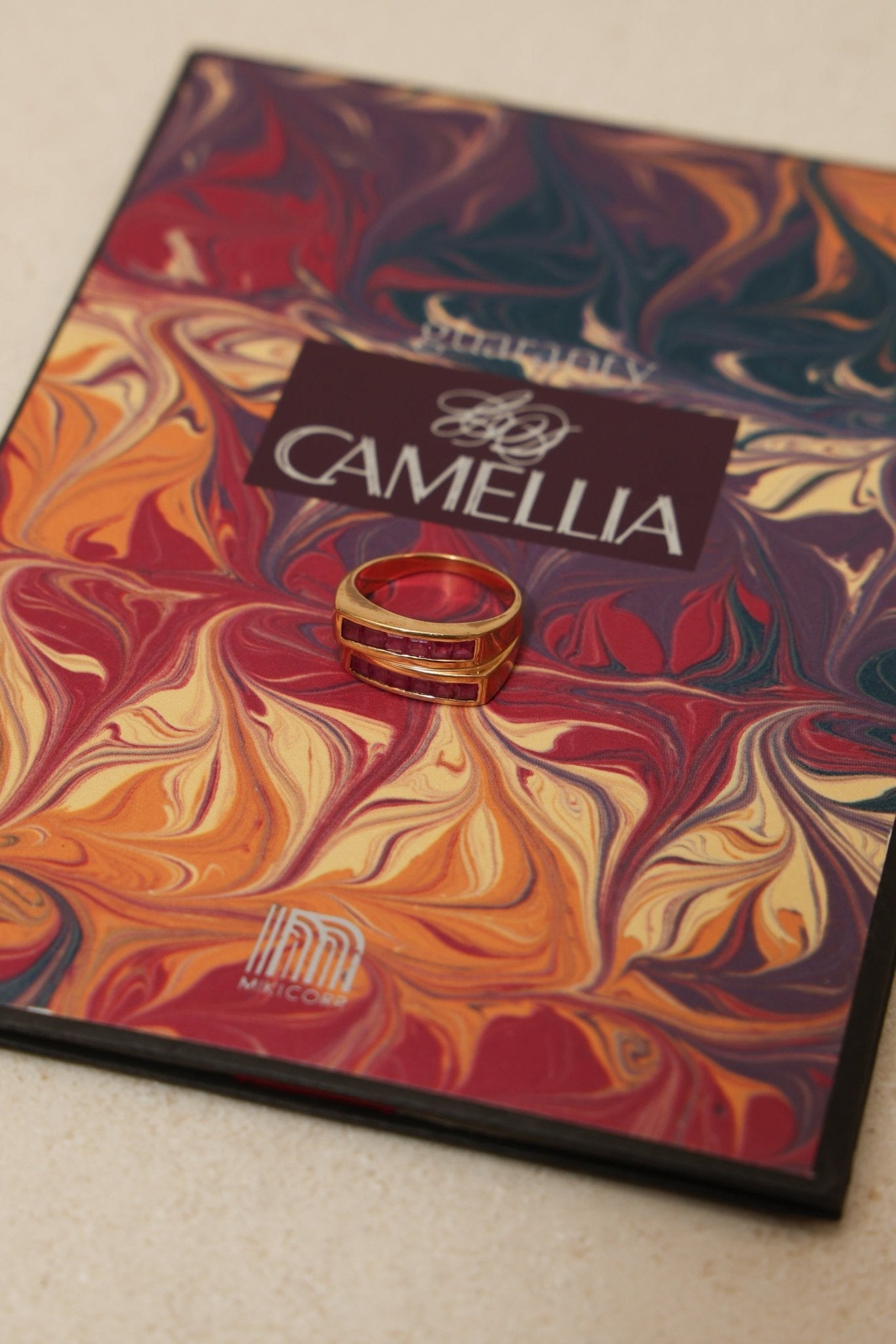 18K Yellow Gold Double Channel Ruby Ring - FashioNica