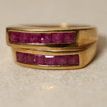 18K Yellow Gold Double Channel Ruby Ring - FashioNica