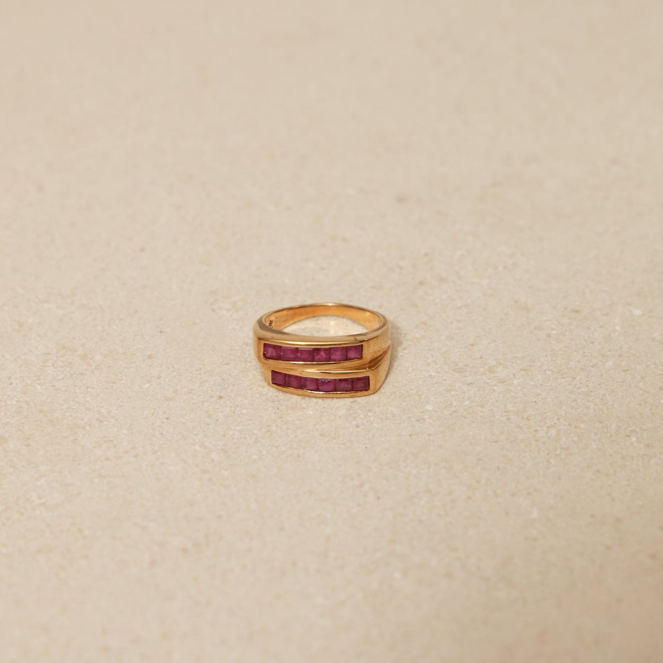 18K Yellow Gold Double Channel Ruby Ring - FashioNica