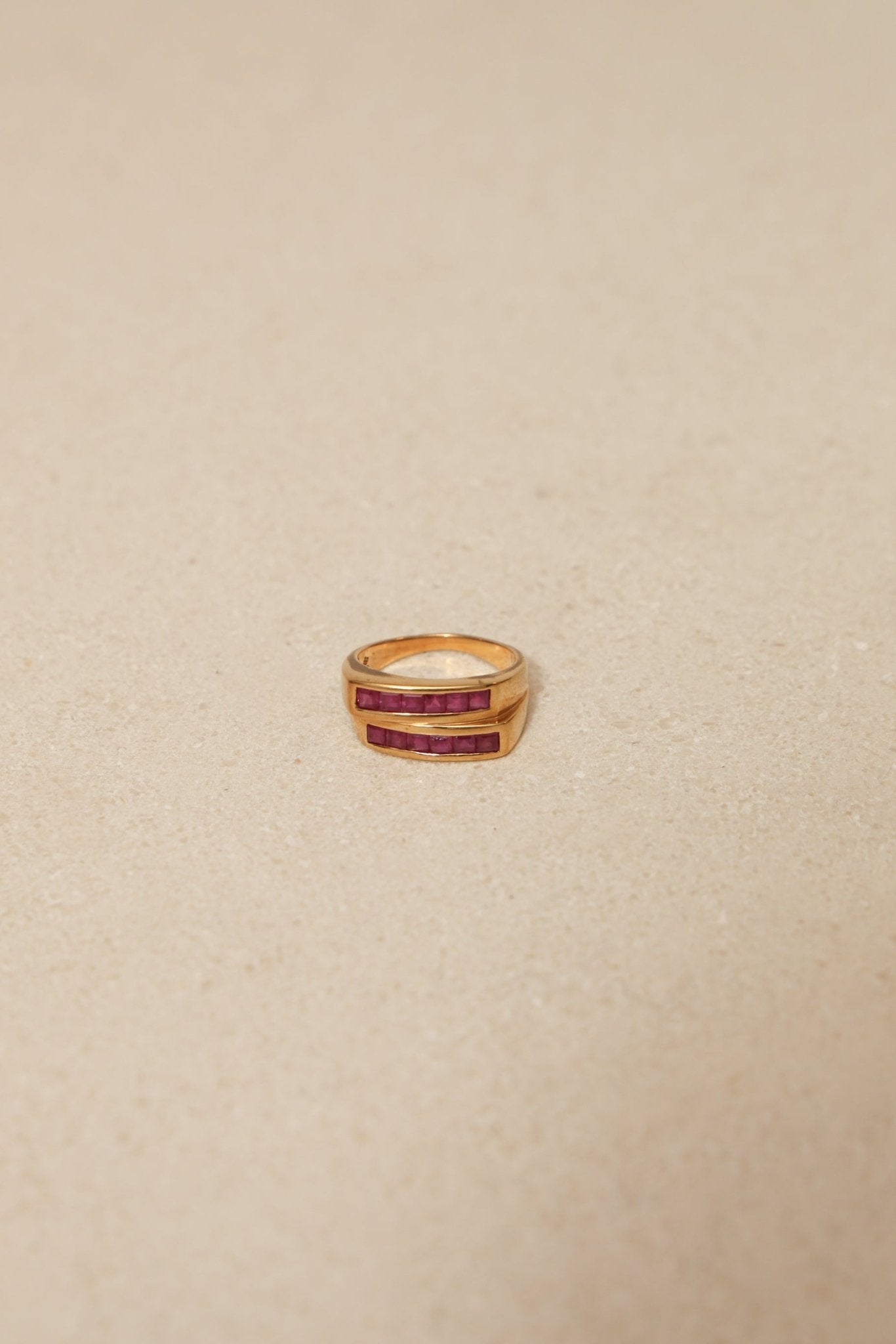 18K Yellow Gold Double Channel Ruby Ring - FashioNica