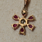 18K Yellow Gold Ruby and Diamond Flower Pendant Necklace - FashioNica