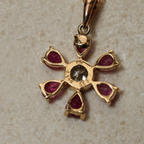 18K Yellow Gold Ruby and Diamond Flower Pendant Necklace - FashioNica