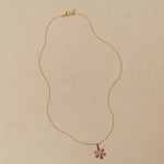 18K Yellow Gold Ruby and Diamond Flower Pendant Necklace - FashioNica