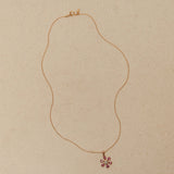 18K Yellow Gold Ruby and Diamond Flower Pendant Necklace - FashioNica