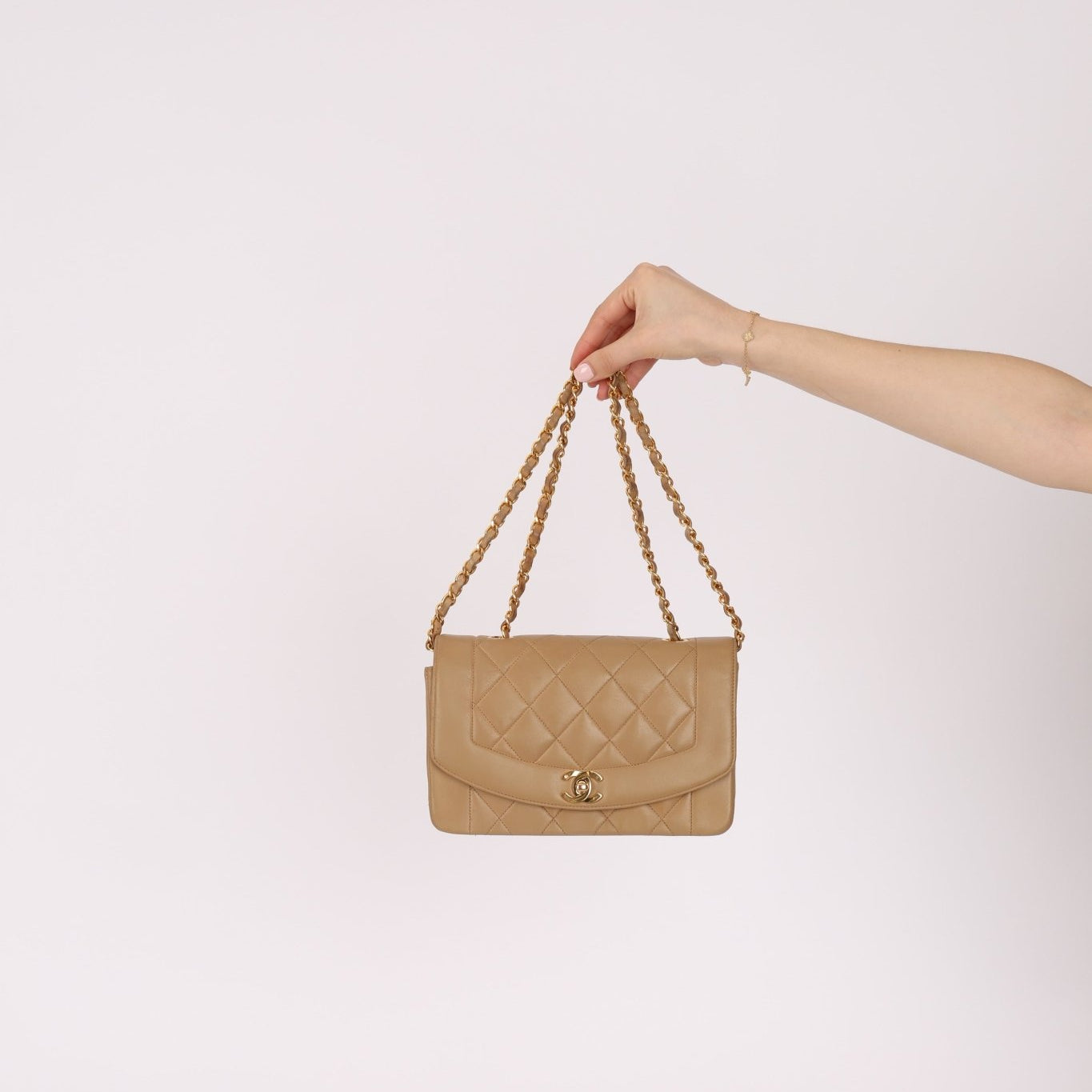 1994 Chanel Beige Lambskin Small Diana 24K GP - FashioNica