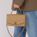 1994 Chanel Beige Lambskin Small Diana 24K GP - FashioNica