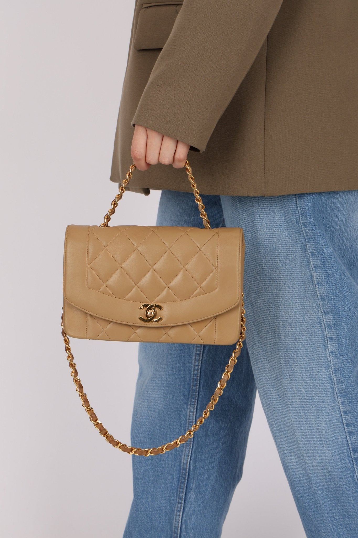 1994 Chanel Beige Lambskin Small Diana 24K GP - FashioNica
