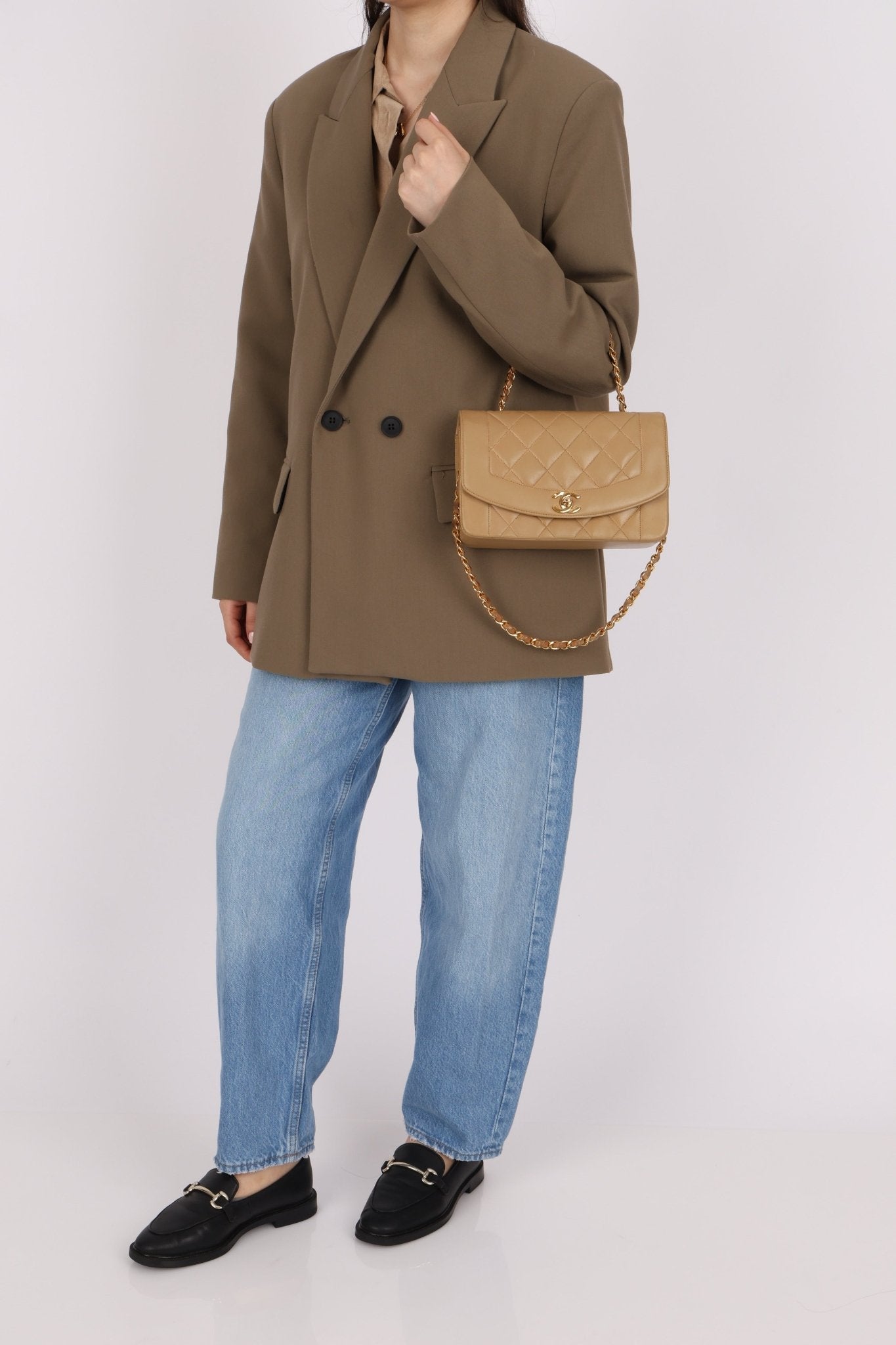 1994 Chanel Beige Lambskin Small Diana 24K GP - FashioNica