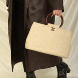 Chanel 2000 Caviar Wood Handle Tote