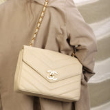Chanel 1994 Caviar Chevron Jumbo Flap