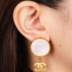 Chanel Mother of Pearl CC Drop Earrings