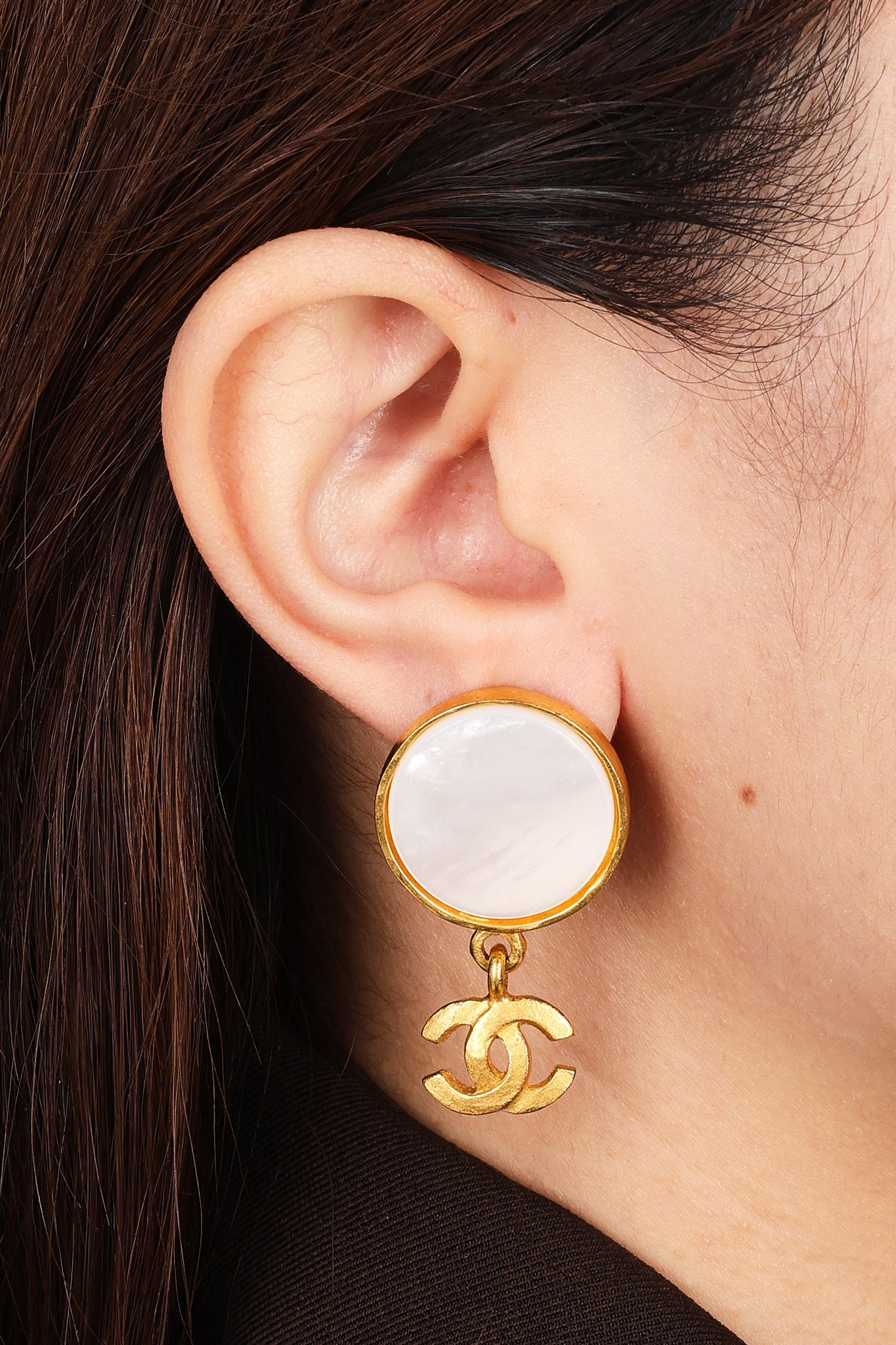 Chanel Mother of Pearl CC Drop Earrings