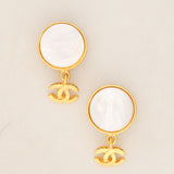 Chanel Mother of Pearl CC Drop Earrings
