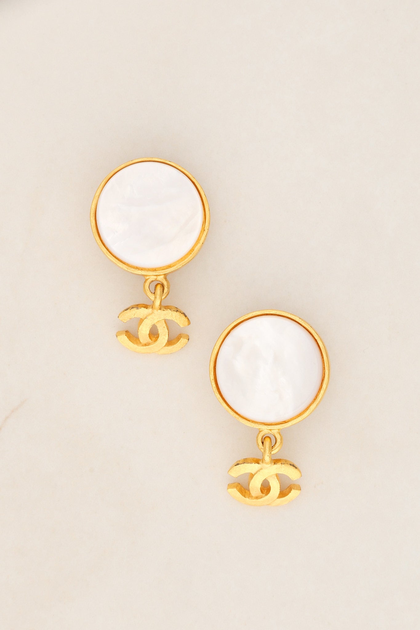 Chanel Mother of Pearl CC Drop Earrings