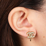 Vintage Chanel CC Crystal Clip-On Earrings 24K GP