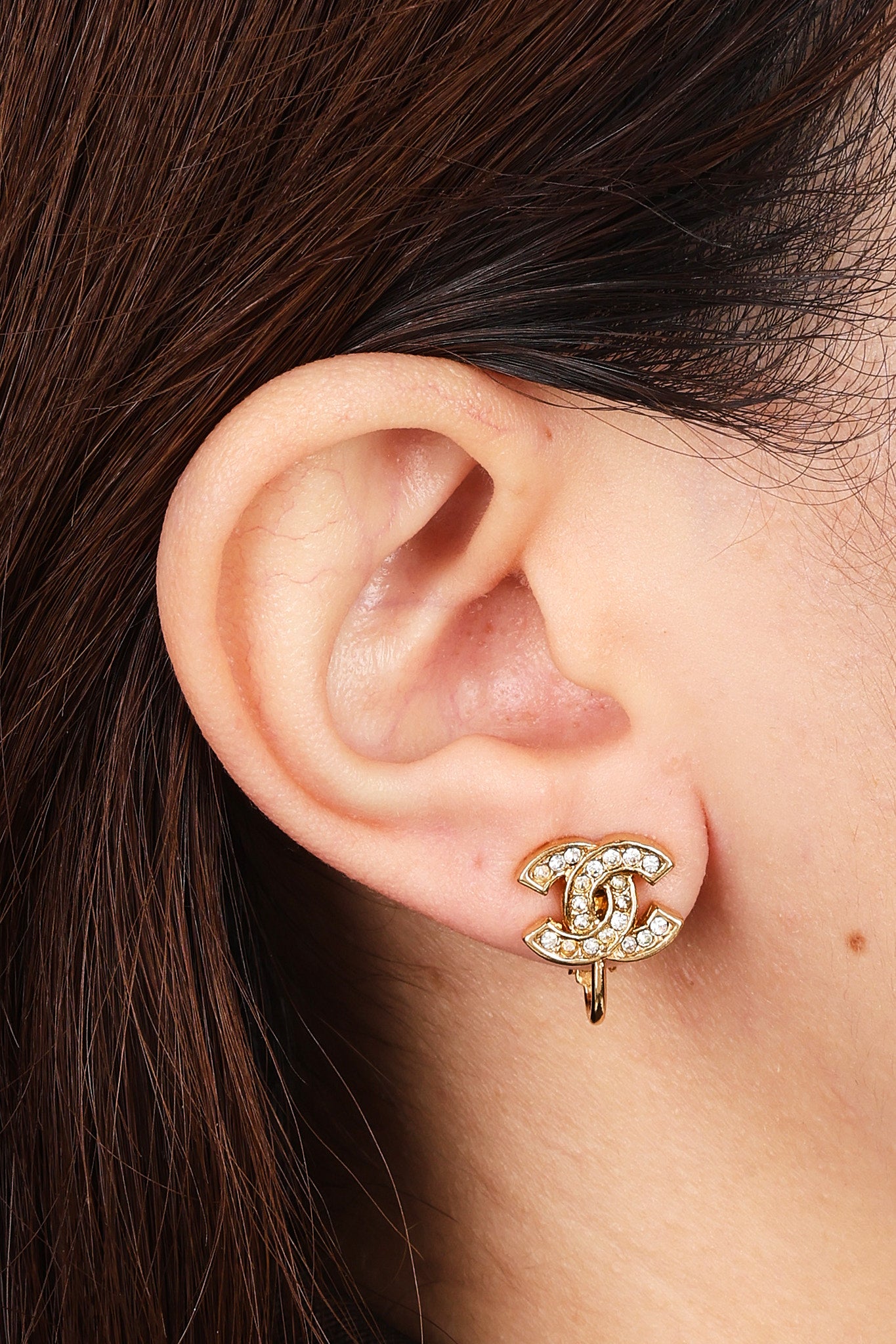 Vintage Chanel CC Crystal Clip-On Earrings 24K GP