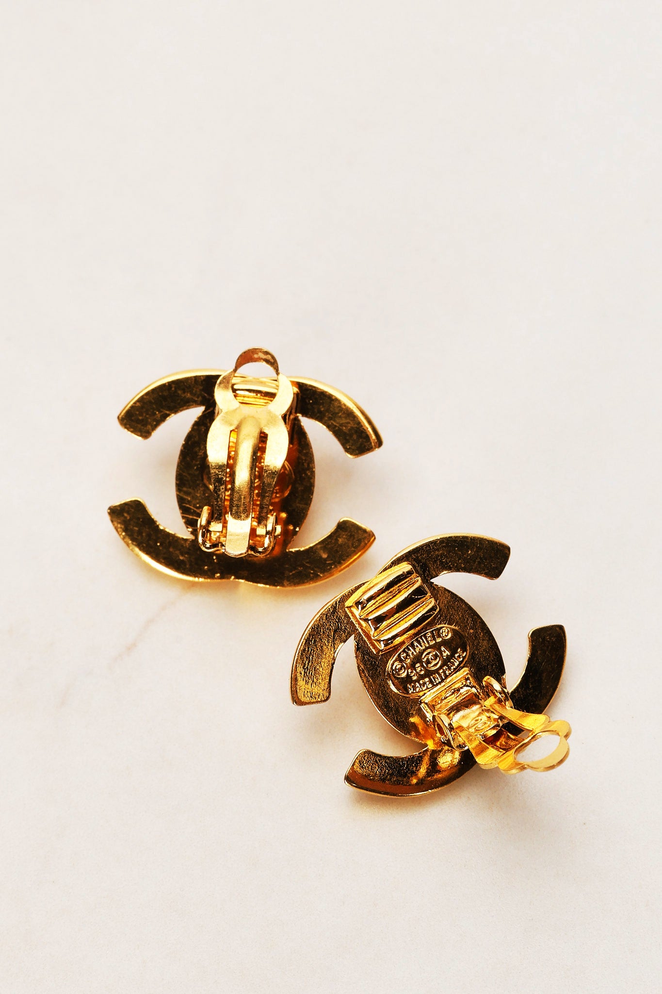 Chanel 1996 CC Turnlock Clip-On Earrings 24K GP