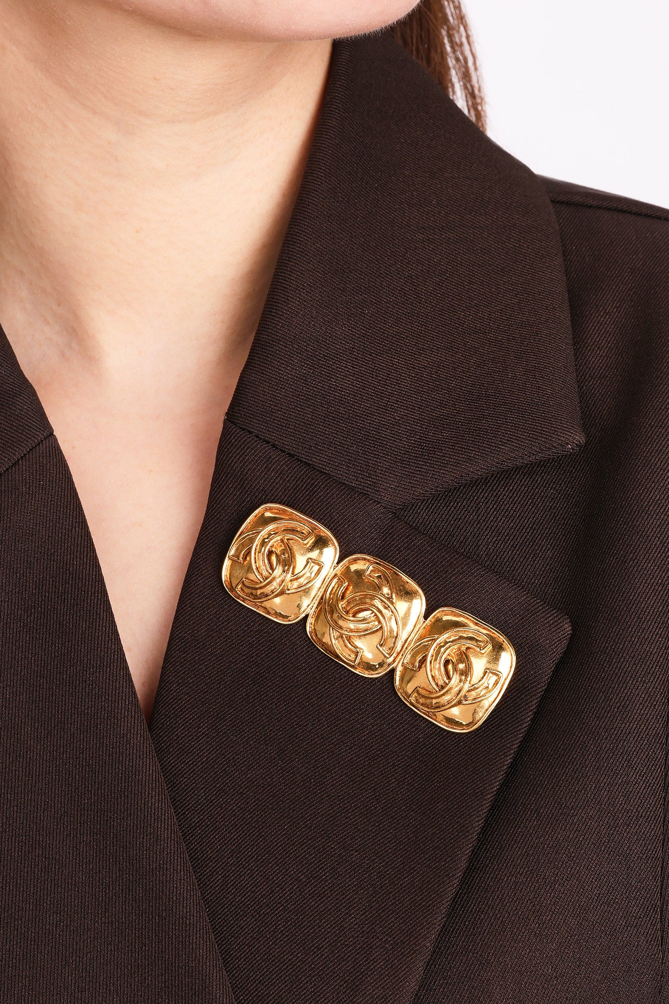 Chanel 1994 Triple CC Brooch 24K GP