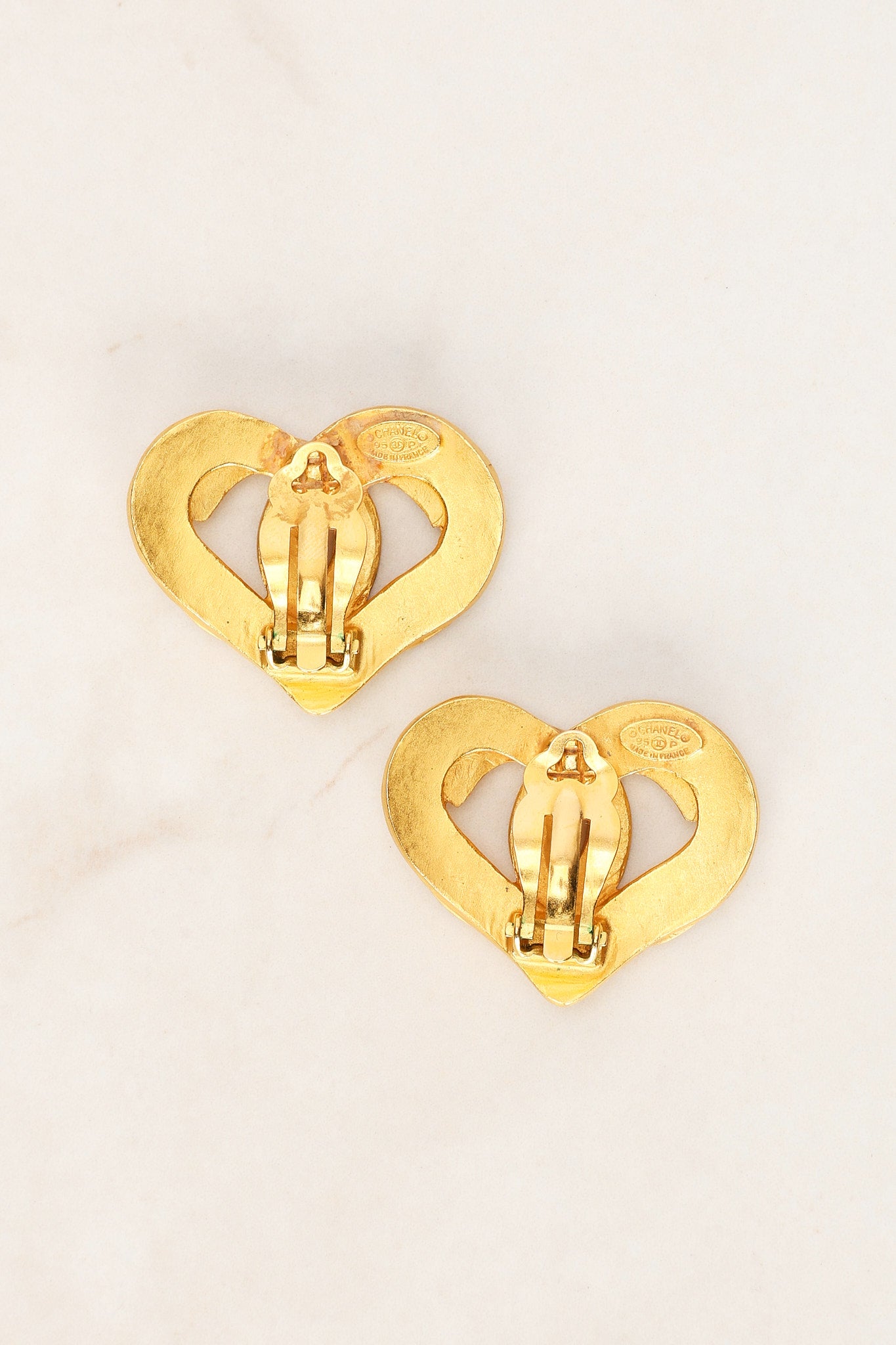 Chanel 1995 Heart Motif Clip-On Earrings 24K GP
