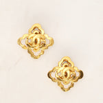 Chanel 1997 Quatrefoil CC Clip-On Earrings 24K GP