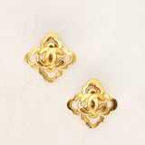 Chanel 1997 Quatrefoil CC Clip-On Earrings 24K GP