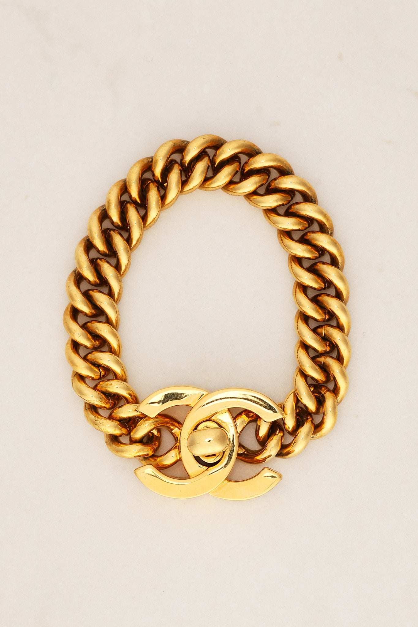 Chanel 1995 CC Turnlock Chain Bracelet 24K GP
