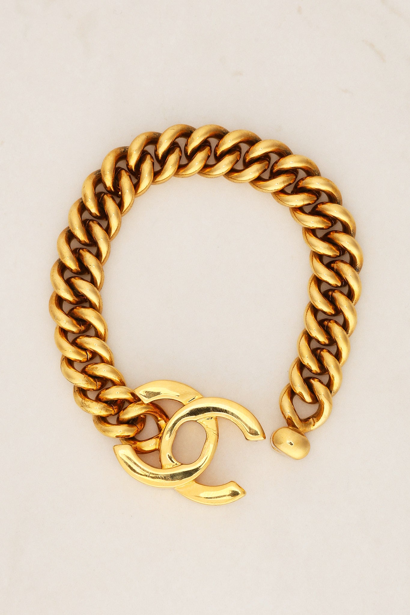 Chanel 1995 CC Turnlock Chain Bracelet 24K GP