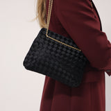Bottega Veneta Intrecciato Black Satin Chain Shoulder Bag