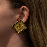 Chanel 1996 Gold CC Square Lambskin Chain Earrings
