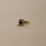 1980's 18K Yellow Gold Sapphire and Diamond Solitaire Halo Ring, Size US 6.75