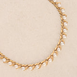 1980s - 1990s 18K Yellow Gold Leaf-Set Pearl Necklace - Drop 23