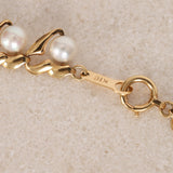 1980s - 1990s 18K Yellow Gold Leaf-Set Pearl Necklace - Drop 23