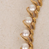 1980s - 1990s 18K Yellow Gold Leaf-Set Pearl Necklace - Drop 23
