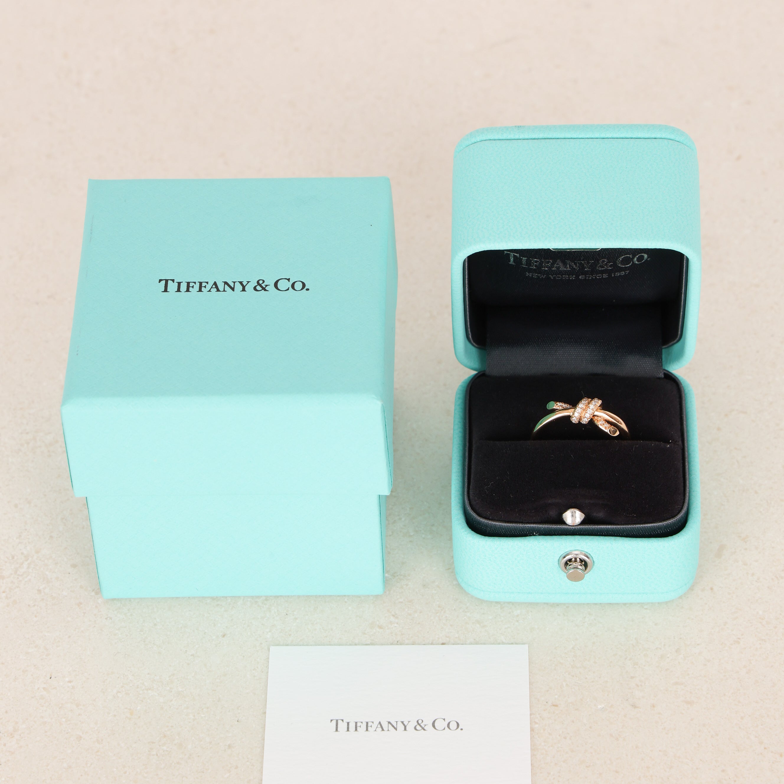 18K Rose Gold Tiffany & Co Diamond Knot Ring, Size US 5.5