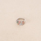 2000s 18K White Gold Tanzanite, Sapphire, Garnet and Diamond Floral Clusters Ring, Size US 5.75 - Drop 23