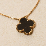 Van Cleef & Arpels 18K YG Onyx Alhambra Pendant Choker