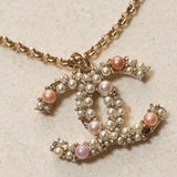 Chanel 2020 Pearl Embellished Double-Sided CC Pendant Necklace