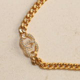 Chanel 2022 Crystal Logo Curb Chain Necklace