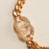 Chanel 2022 Crystal Logo Curb Chain Necklace