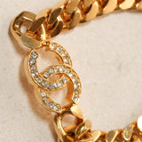 Chanel 24k GP 70s-80s Crystal Embellished CC Curb Chain Bracelet