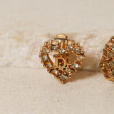 Dior Heart Rhinestone Logo Clip-On Earrings
