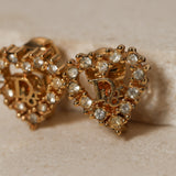 Dior Heart Rhinestone Logo Clip-On Earrings