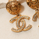 Chanel 70s Crystal CC Logo Drop Clip-On Earrings