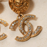 Chanel 70s Crystal CC Logo Drop Clip-On Earrings
