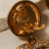 Chanel 70s Crystal CC Logo Drop Clip-On Earrings