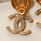Chanel 70s Crystal CC Logo Drop Clip-On Earrings