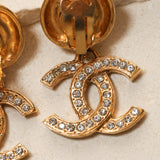 Chanel 70s Crystal CC Logo Drop Clip-On Earrings