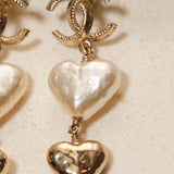 Chanel 22C Heart Pearl Drop Earrings