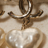 Chanel 22C Heart Pearl Drop Earrings